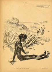 The United States takes Cuba from Spain, cartoon from Le Rire, 29th October 1898